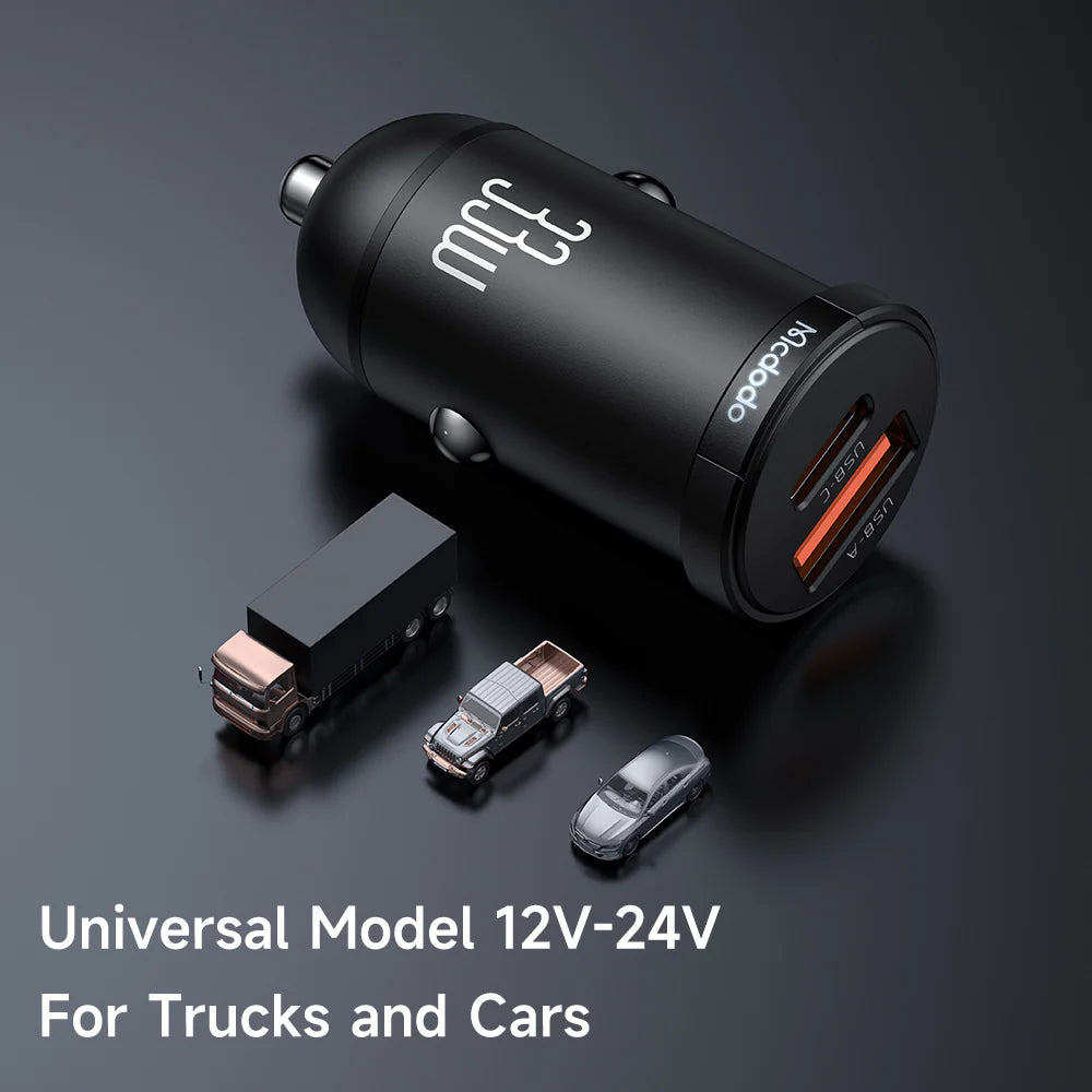 Mcdodo 33W 2 Port Car Charger Fast USB A & USB C Charging - Black Mcdodo 33W 2 Port Car Charger Fast USB A & USB C Charging - Black