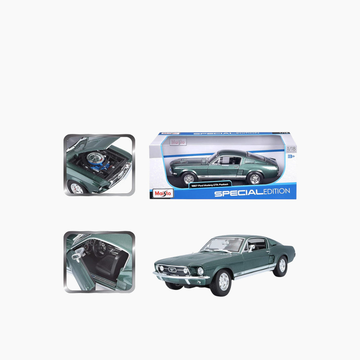Maisto 1967 Ford Mustang Fastback Die-Cast Model Car – 1:18 Scale