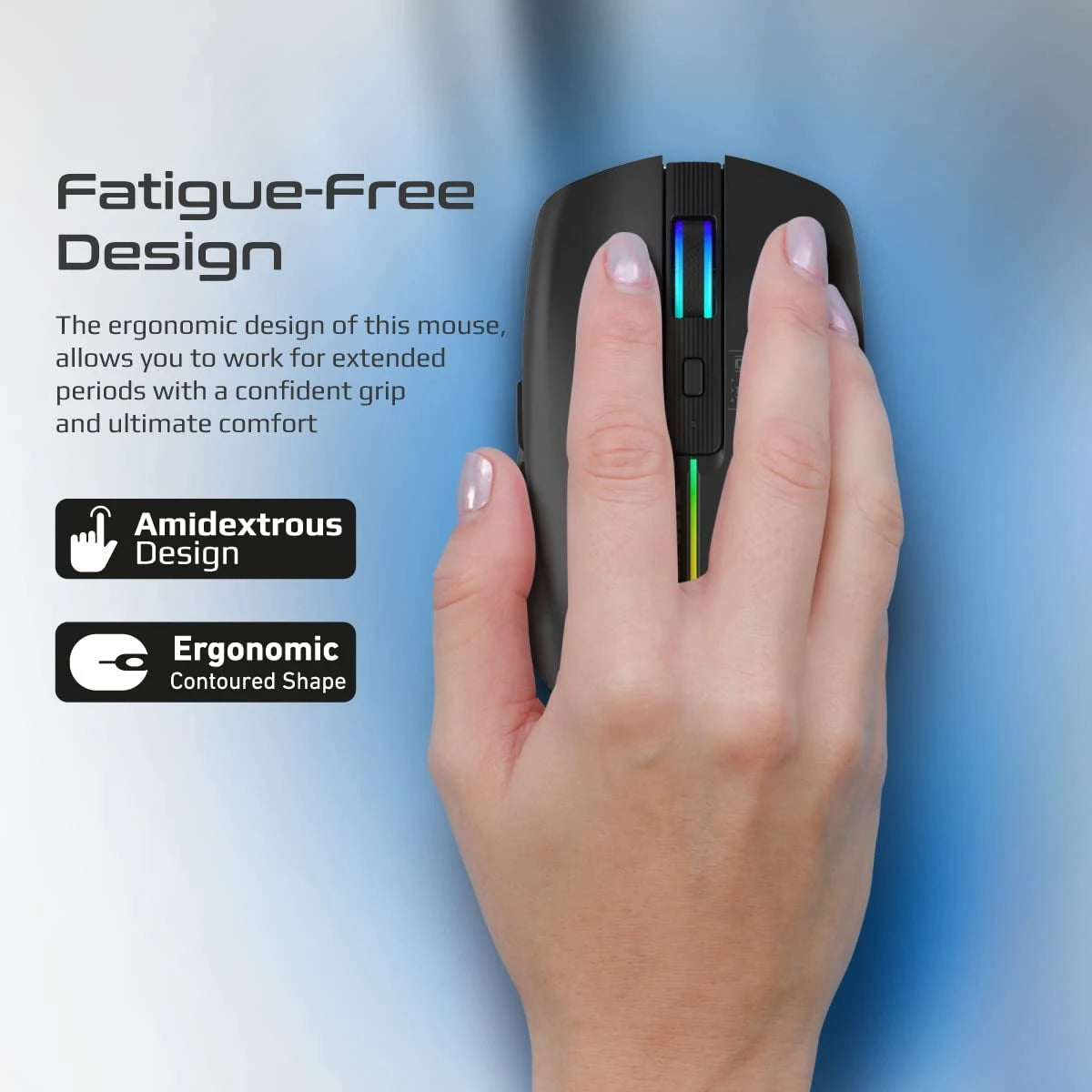 Promate Kitt Wireless Mouse, Ergonomic 500mAh Rechargeable LED Backlit Mice