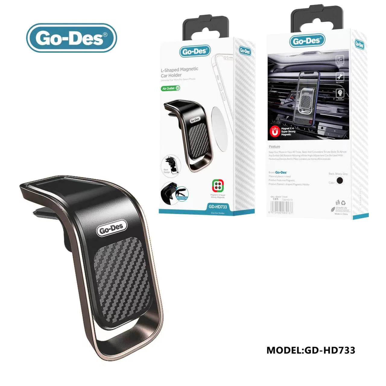 Go Des L-Shaped Magnetic Car Phone Holder