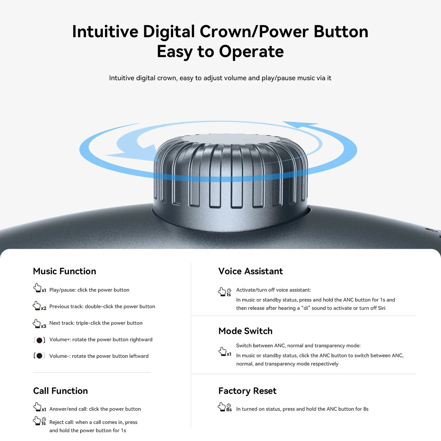 سماعات الرأس اللاسلكية JOYROOM JR-JH1 ANC - مدة تشغيل تصل إلى 120 ساعة