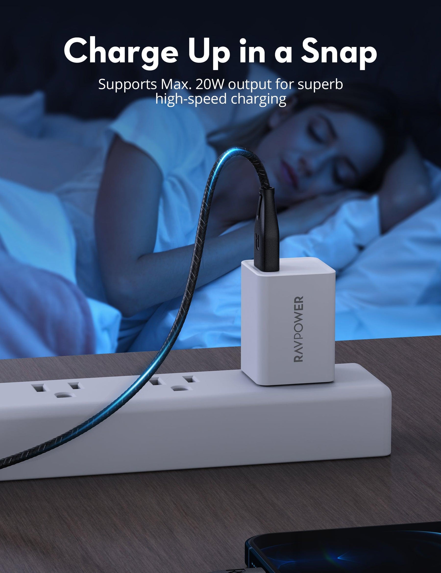 RAVPower Cable Nylon USB A to Lighting 1.2m - Black RAVPower Cable Nylon USB A to Lighting 1.2m - Black