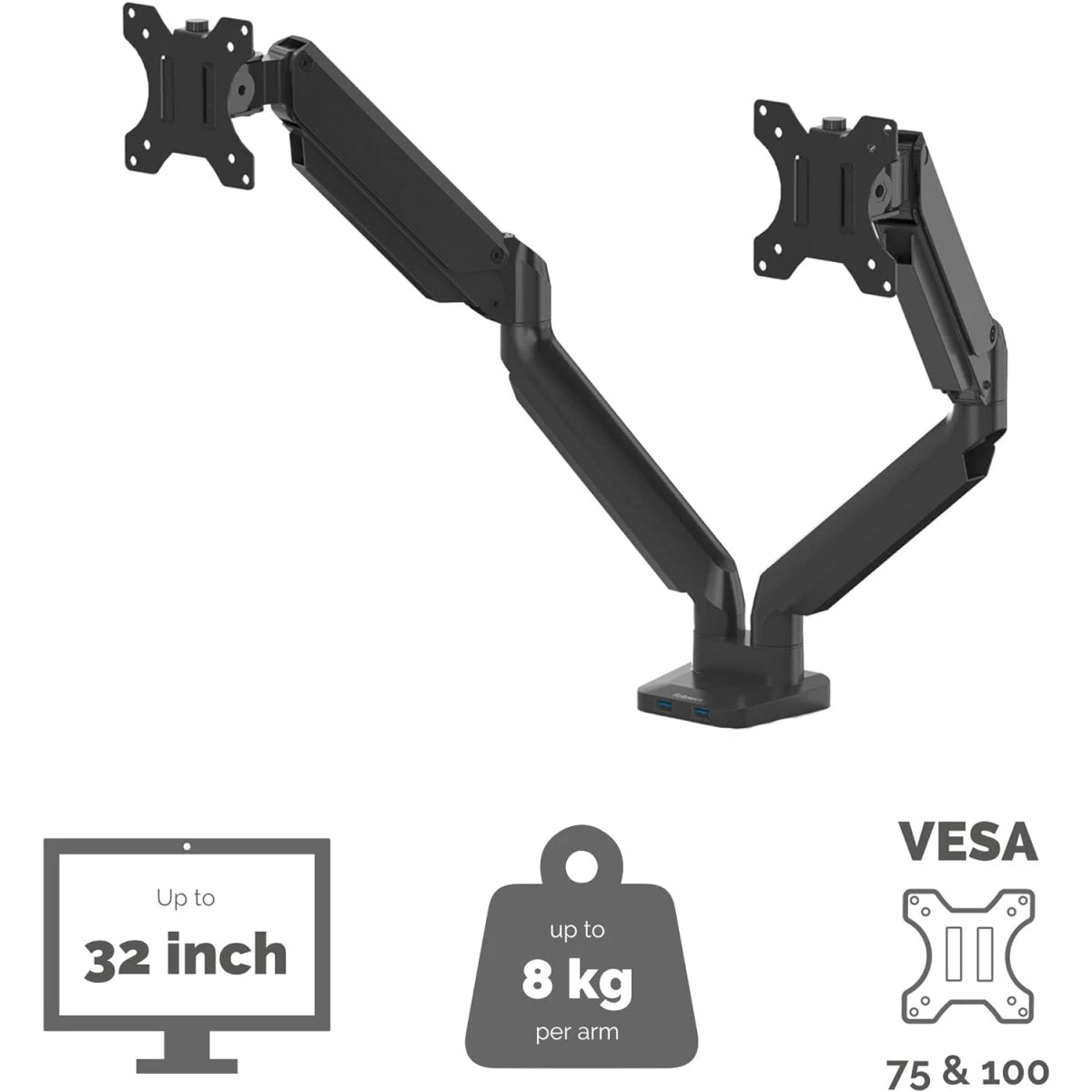 Fellowes Platinum Series Adjustable Dual Monitor Arm - Black