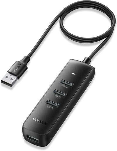 يوجرين USB Hub 4 منافذ بسرعة 5Gbps وكابل 1 متر - أسود
