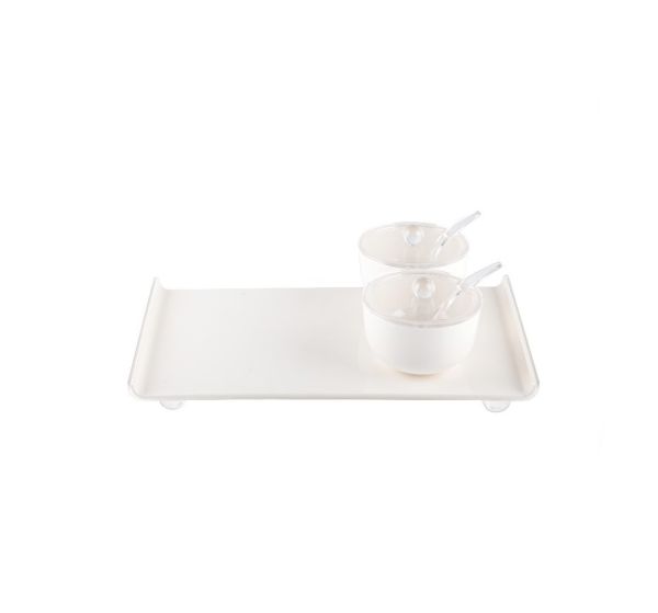 LifeSmile Tray Set with Sugar Bowls & Spoons – White