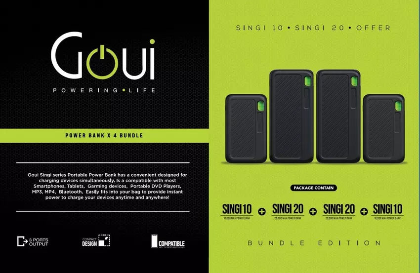 مجموعة Goui Bundle27 من Power Bank - 2x Singi 10,000mAh و 2x Singi 20,000mAh باللون الأسود
 