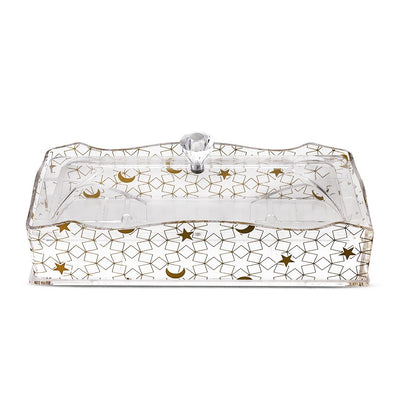Al-Hoora Acrylic Cutlery Box - Transparent & Gold Elegant