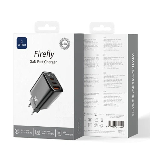 WiWU Firefly 30W GaN PD Fast Charger | 2 USB-C + USB-A WiWU Firefly 30W GaN PD Fast Charger | 2 USB-C + USB-A