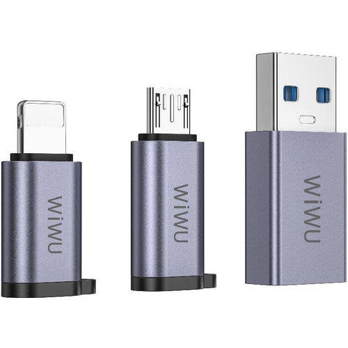 Wiwu Concise Series 3 in 1 Type-C To USB-A & Type-C & lightning Adapter Package