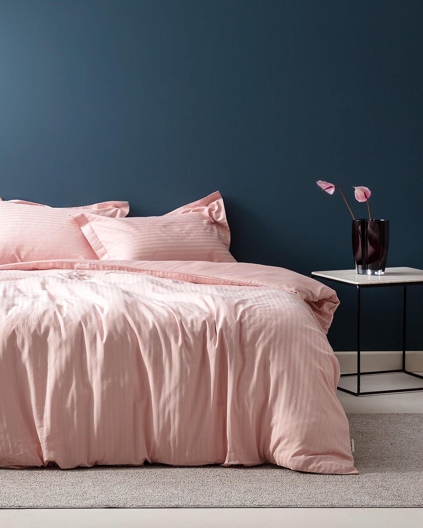 Elicia Double Size Striped Satin Duvet Cover Set - Madame Coco JO