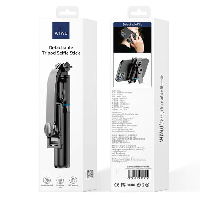WiWU Detachable Tripod Selfie Stick Wi-SE001 - Black WiWU Detachable Tripod Selfie Stick Wi-SE001 - Black