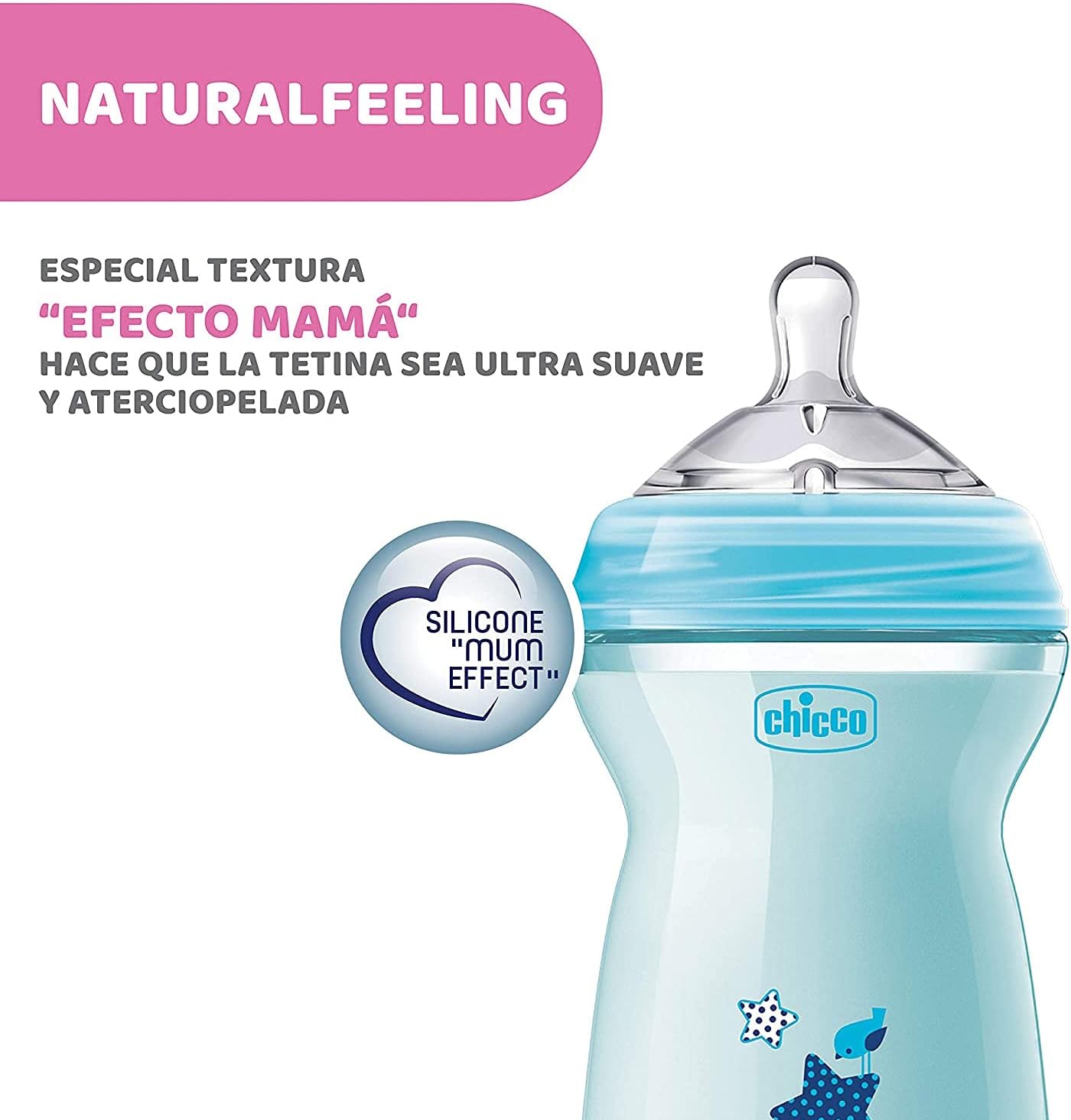 Chicco Natural Feeling Bottle 330ml Fast Flow 6M+ - Blue Chicco Natural Feeling Bottle 330ml Fast Flow 6M+ - Blue