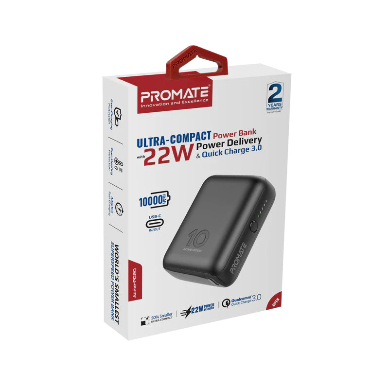 PROMATE Acme-PD20 Ultra-Compact Power Bank with 20W Power Delivery & Quick Charge 3.0