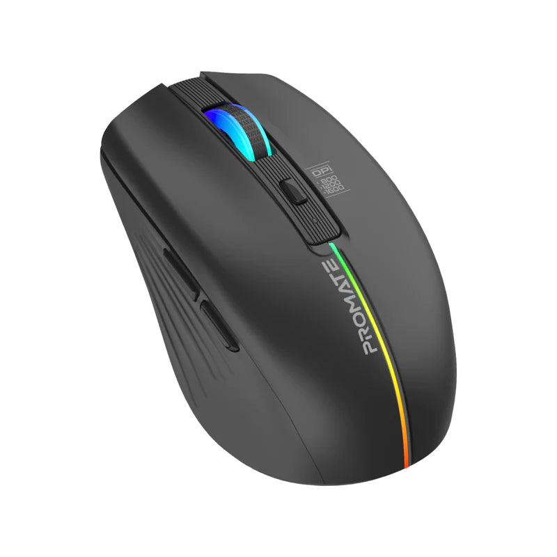 PROMATE Kitt 2.4GHz Wireless Ergonomic Optical Mouse with LED Rainbow Lights