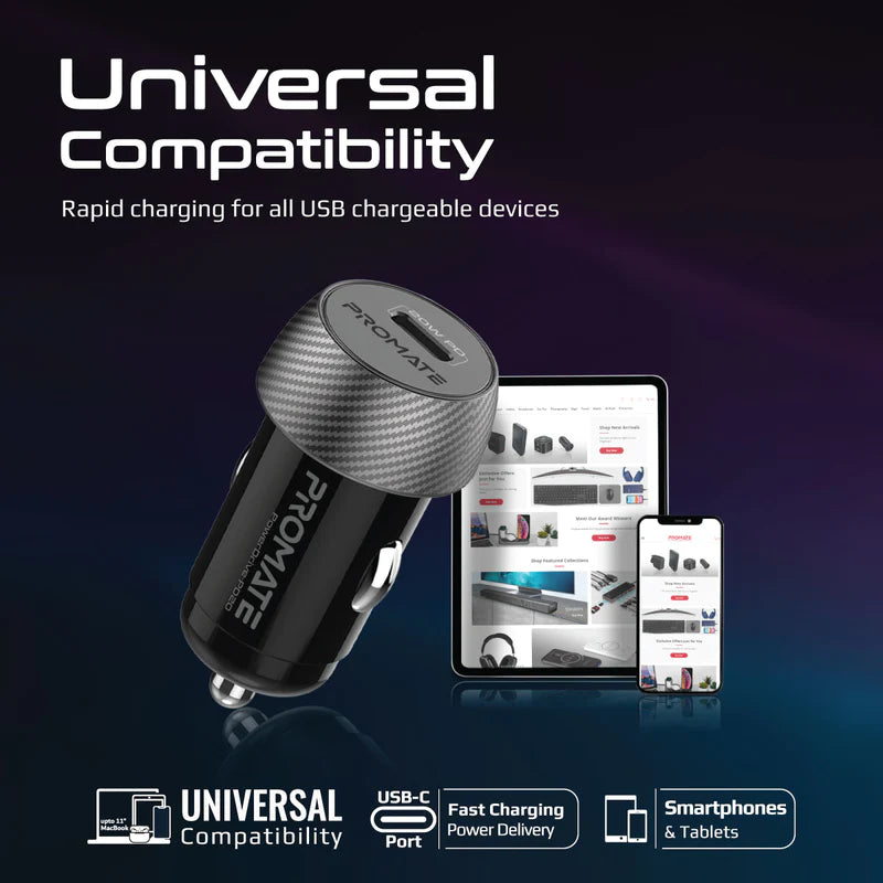 PROMATE PowerDrive-PD20 - 20W Mini Car Charger with Power Delivery