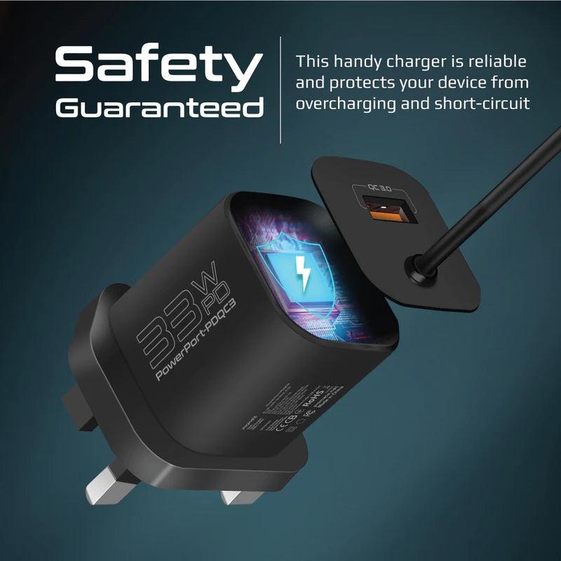 PROMATE PowerPort-PDQC3 - 33W Super Speed Wall Charger with Quick Charge 3.0 & USB-C Power Delivery