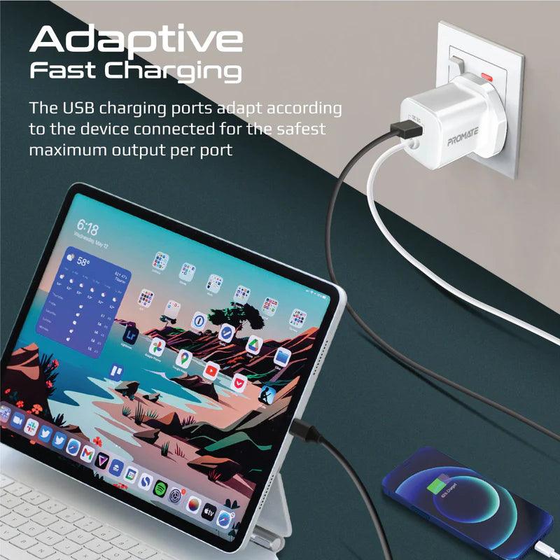 PROMATE PowerPort-PDQC3 - 33W Super Speed Wall Charger with Quick Charge 3.0 & USB-C Power Delivery