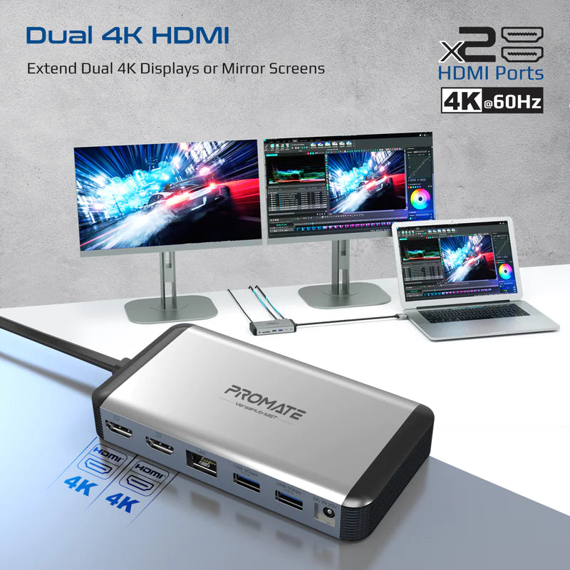 PROMATE VersaHub-MST 13-in-1 MacBook Docking station with 150W Power Adapter & 4K@60Hz MST Dual Display