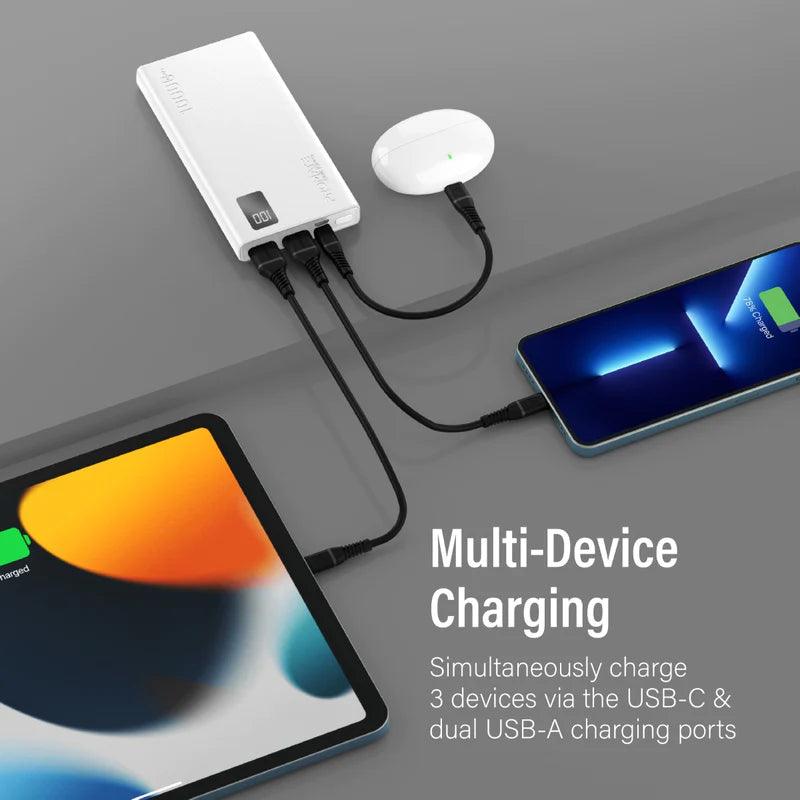 PROMATE Bolt-10Pro 10000mAh Compact Smart Charging Power Bank with Dual USB-A & USB-C Output