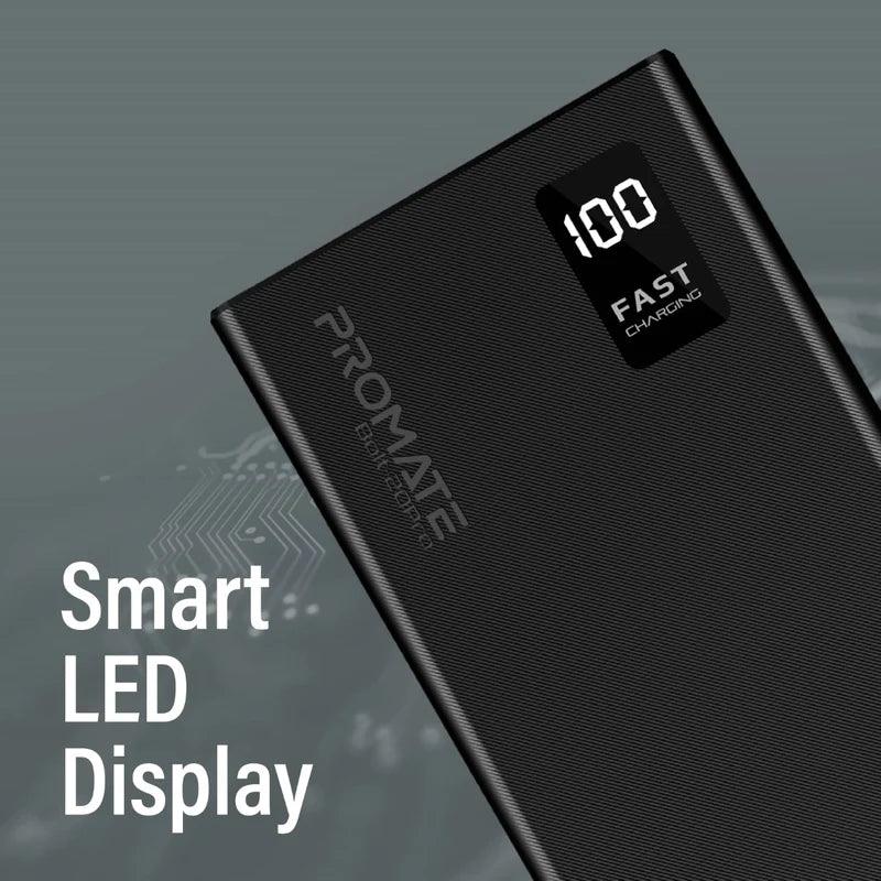 PROMATE Bolt-20Pro 20000mAh Compact Smart Charging Power Bank with Dual USB-A & USB-C Output