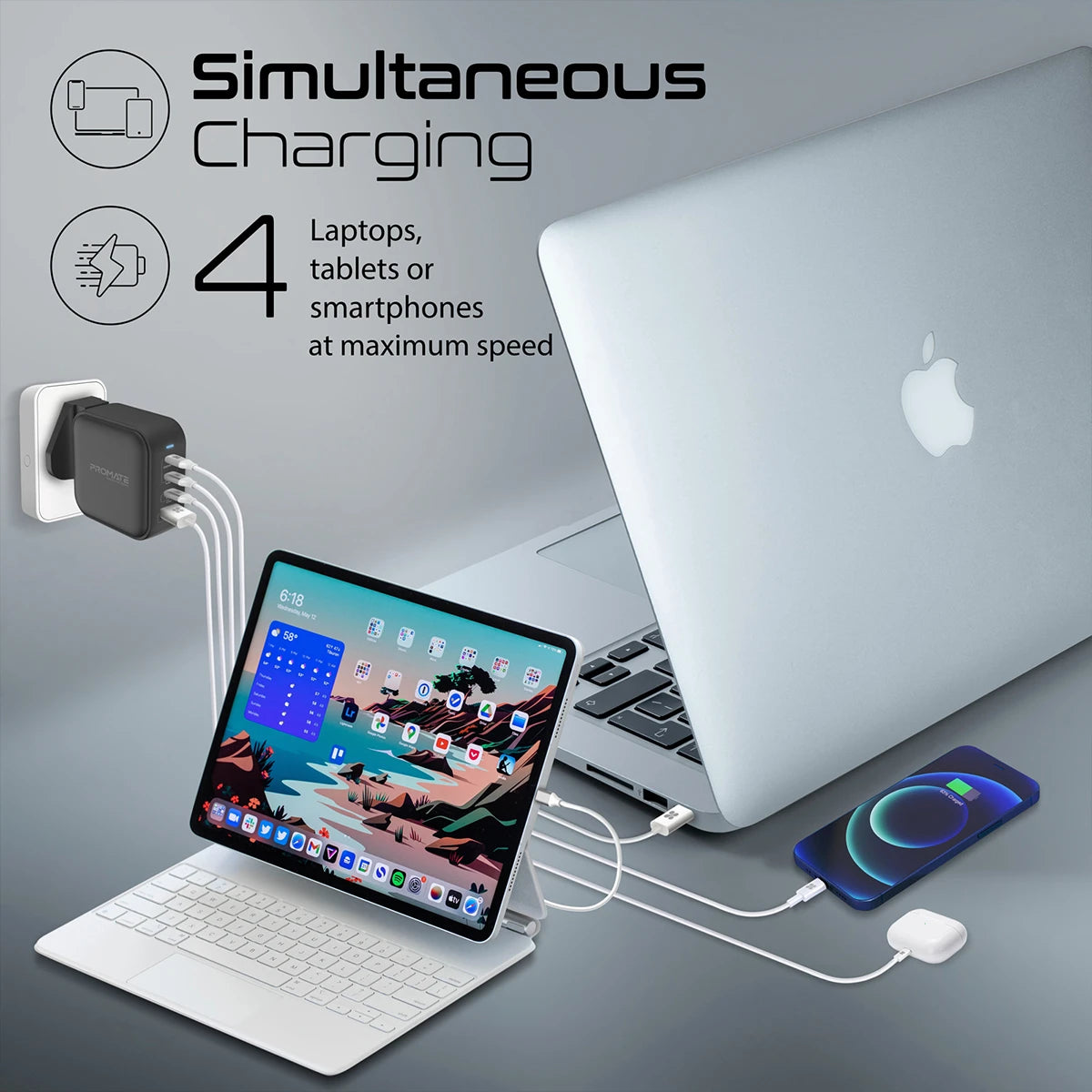 Promate GaNPort4-100PD Super-Fast 100W Dual USB-C Power Delivery Wall Charger Promate GaNPort4-100PD Super-Fast 100W Dual USB-C Power Delivery Wall Charger