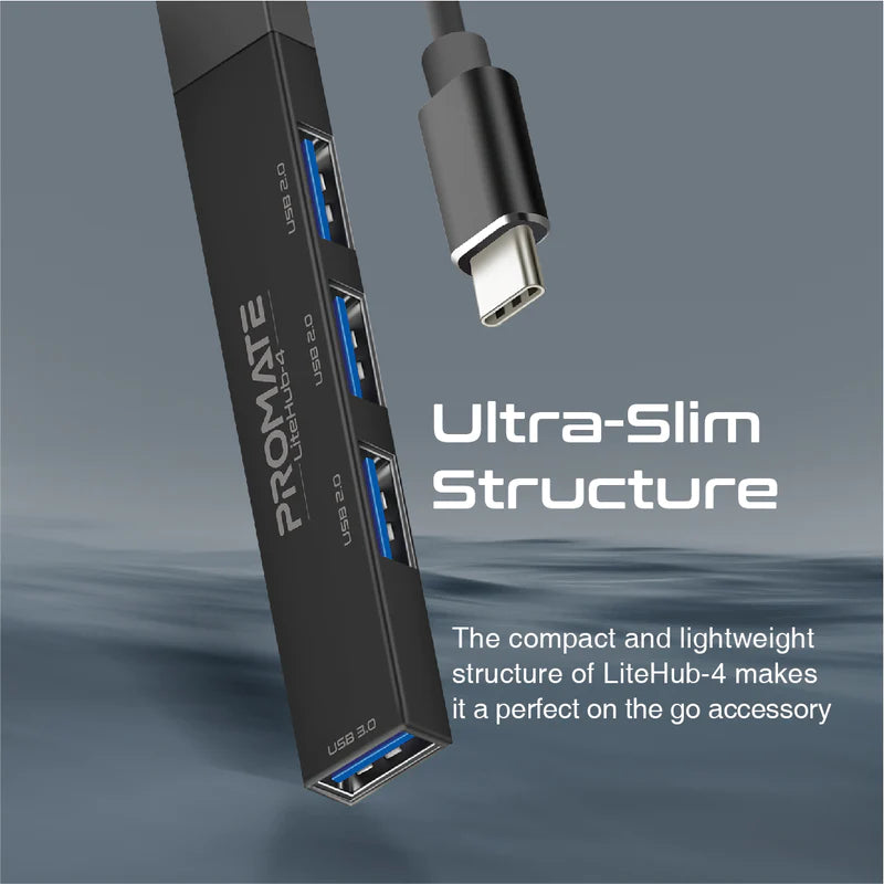 Promate 4-in-1 Multi-Port USB-C Data Hub