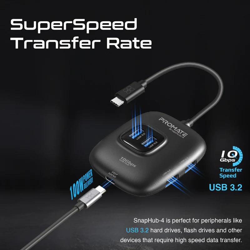 PROMATE SnapHub-4 10Gbps Ultra-Fast USB 3.2 Hub