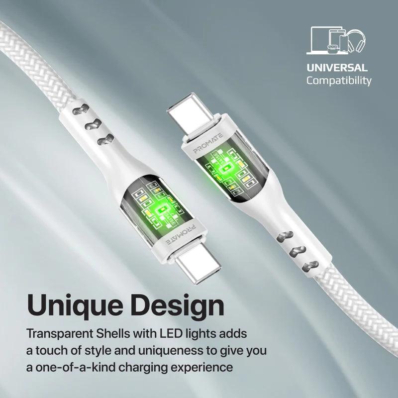 PROMATE TransLine-CC 60W Power Delivery Ultra-Fast USB-C Cable with Transparent Shells