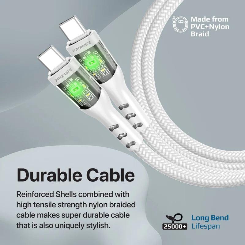 PROMATE TransLine-CC 60W Power Delivery Ultra-Fast USB-C Cable with Transparent Shells