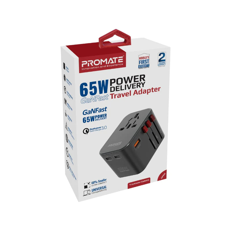 PROMATE TripMate-GaN65 - 65W Power Delivery GaNFast™ Travel Adapter