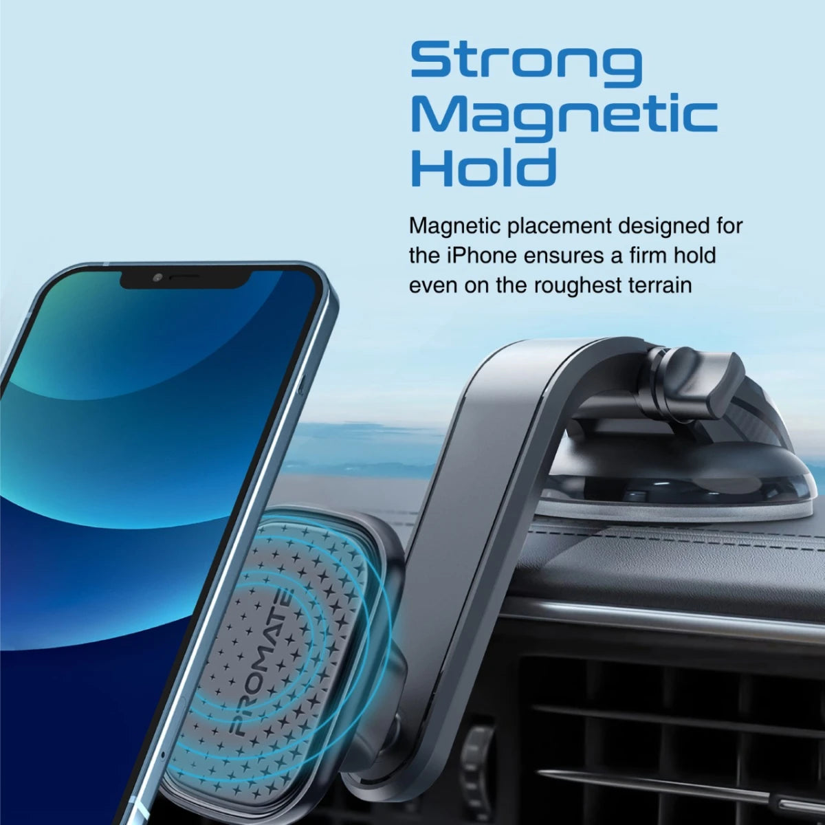 Promate MagMount-XL Magnetic Car Phone Holder Premium 360-Degree Rotatable Dashboard with Anti-Slip Grip