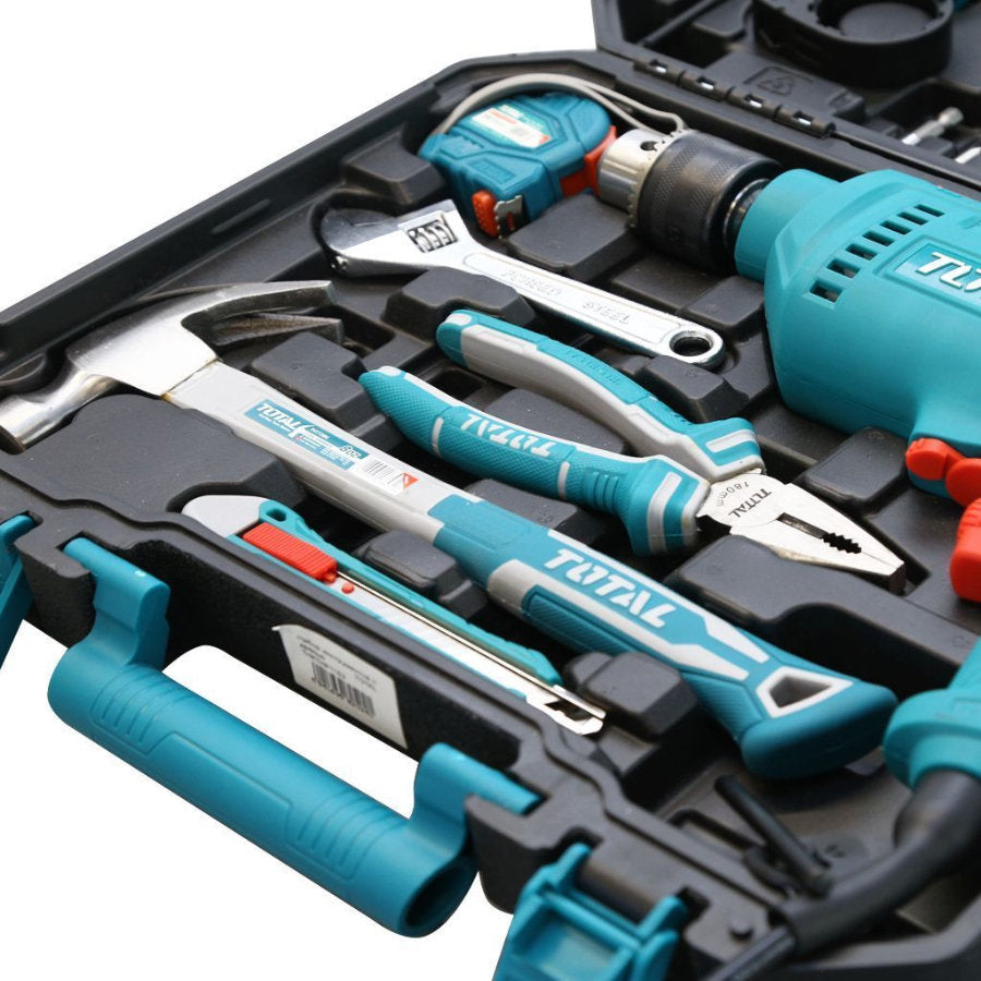 Total 13mm 680W Drill with 115-Piece Tool Set Complete Solution Total 13mm 680W Drill with 115-Piece Tool Set Complete Solution