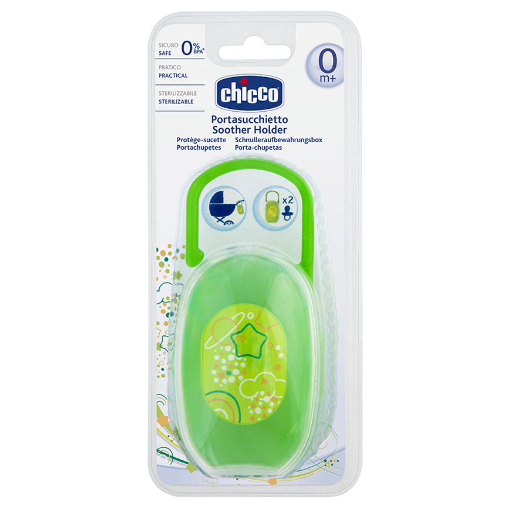 Chicco Soother Holder Keeps Pacifiers Clean & Hygienic - Green Chicco Soother Holder Keeps Pacifiers Clean & Hygienic - Green