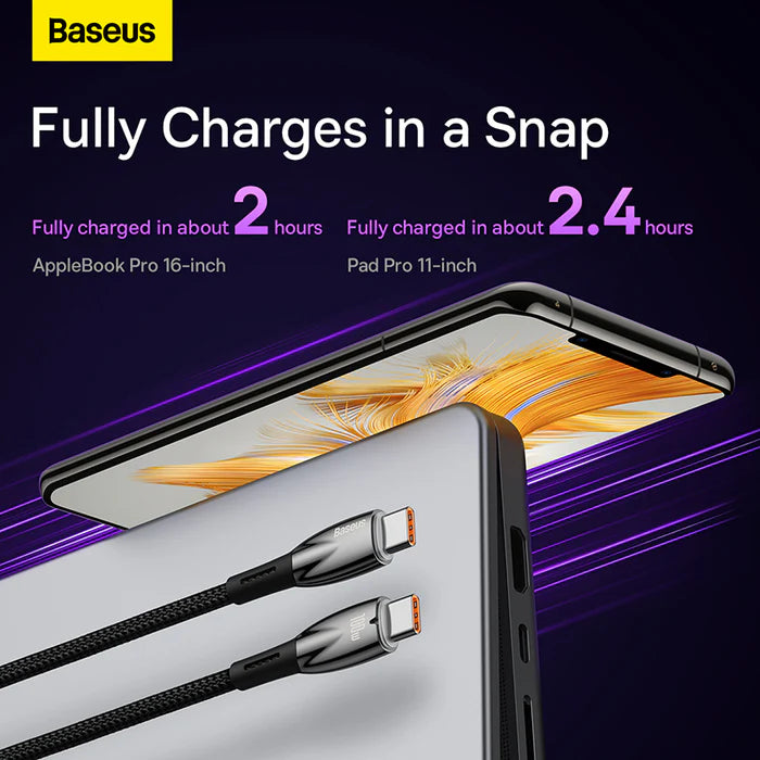 Baseus Glimmer Fast Charging Data Cable Type-C to Type-C 100W 2M