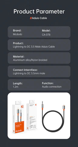 Mcdodo Lightning to DC3.5mm Male audio cable 1.2M
