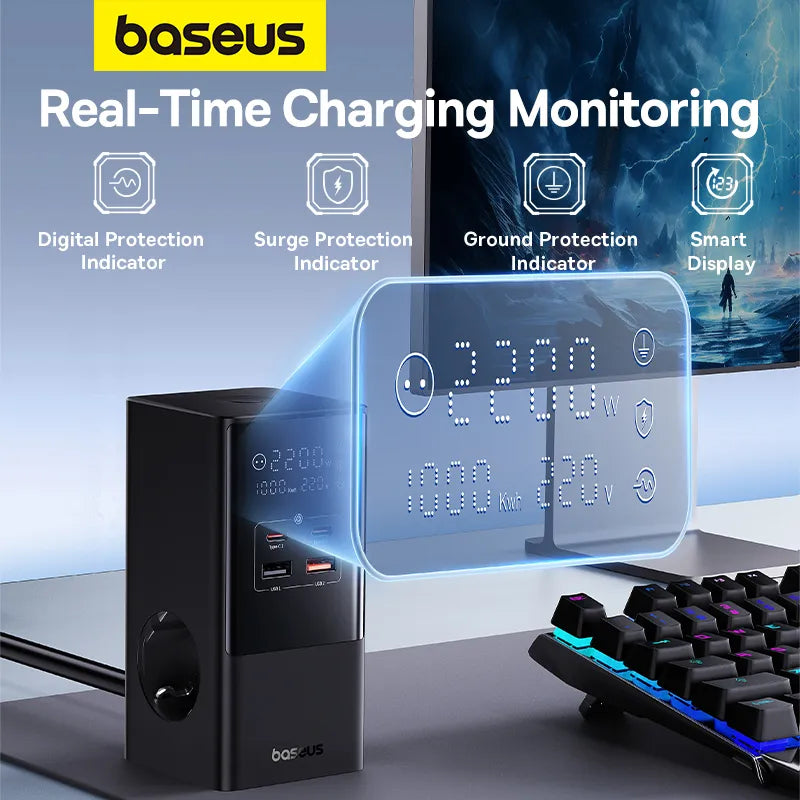 Baseus PowerCombo Tower Power Strip - 100W Multi-Port Charger Baseus PowerCombo Tower Power Strip - 100W Multi-Port Charger