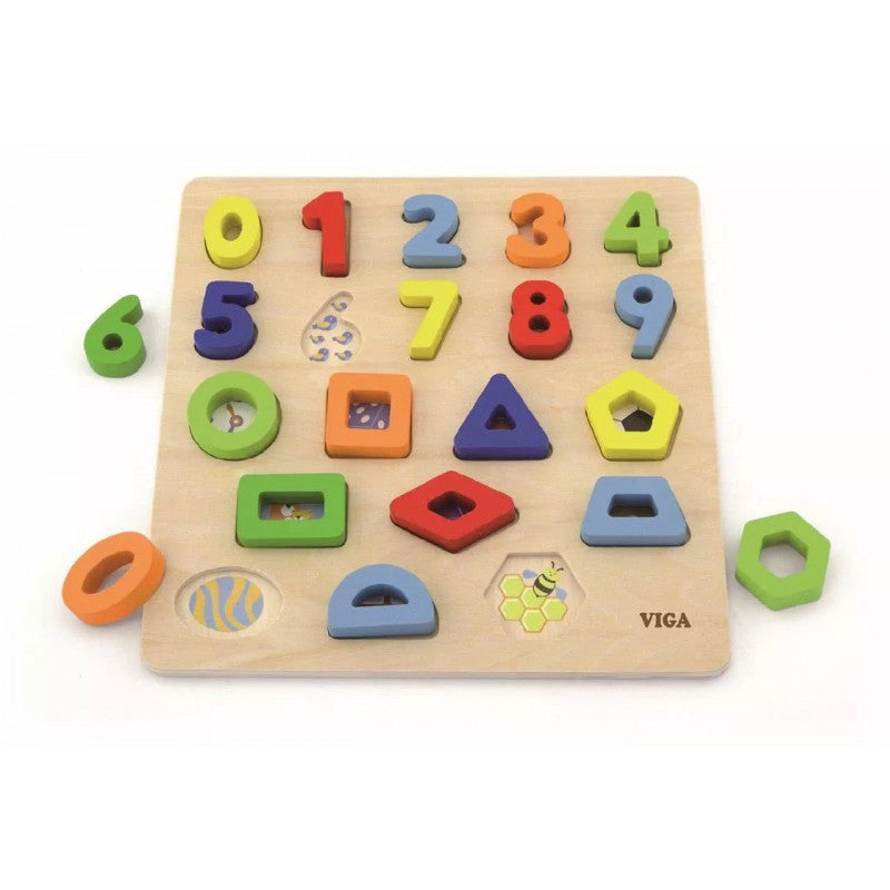 VIGA Block Puzzle - Numbers and Shapes for Kids