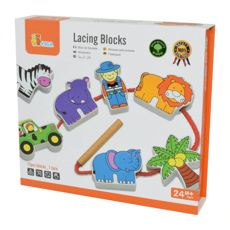 VIGA Wooden Lacing Blocks - Zoo Design (12 Pieces) VIGA Wooden Lacing Blocks - Zoo Design (12 Pieces)
