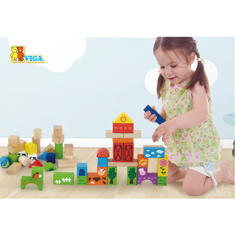 VIGA Wooden Blocks Farm Design - 50-Piece Set VIGA Wooden Blocks Farm Design - 50-Piece Set