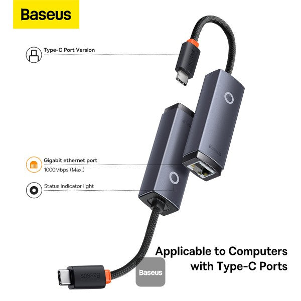 Baseus Lite Series Ethernet Adapter Type-C to RJ45 LAN – Grey