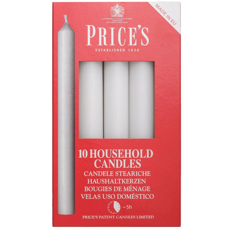 Price’s White Candle Set – 10 Classic Pieces for Home Decor