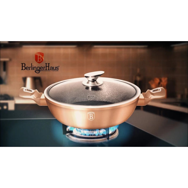 Berlinger Haus 28cm Metallic Shallow Pot with Lid – Rose Gold