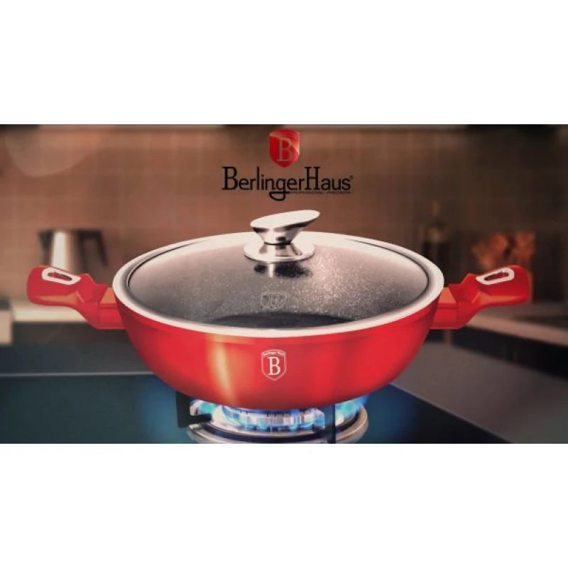 Berlinger Haus Shallow Pot 24cm with Lid – Dark Red