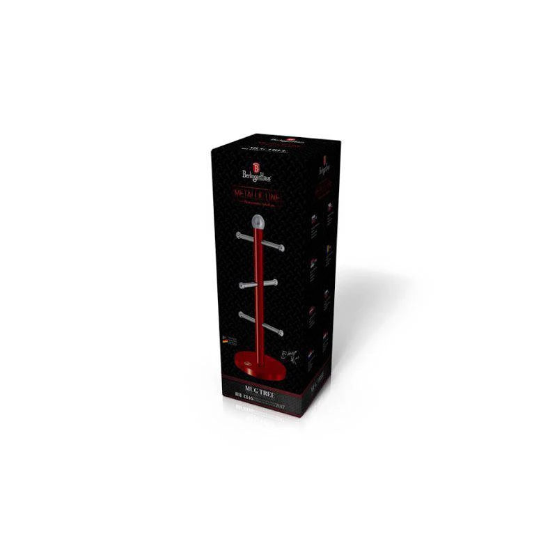 Berlinger Haus Mug Tree – Dark Red Metallic Stand (6 Mugs)