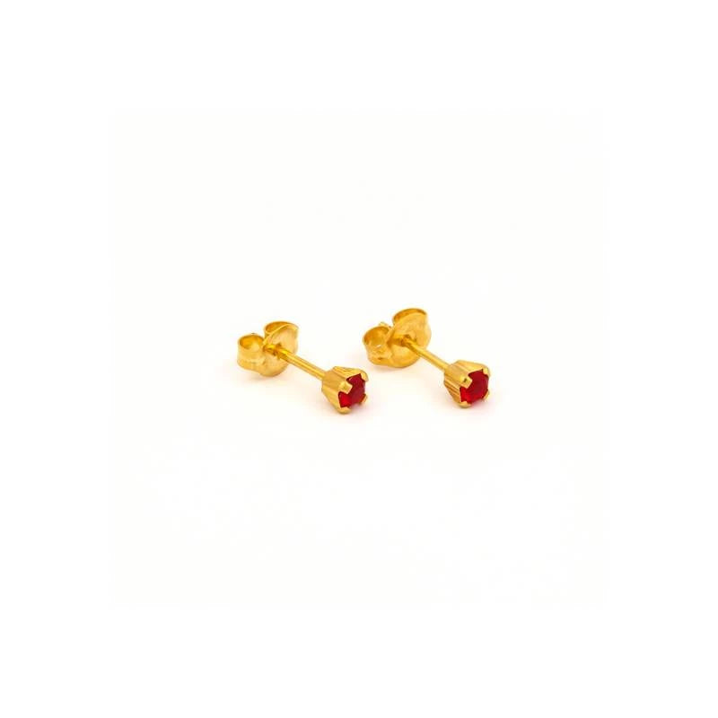 Studex Gold Plated Heartlite July Ruby 3MM Earrings for Kids