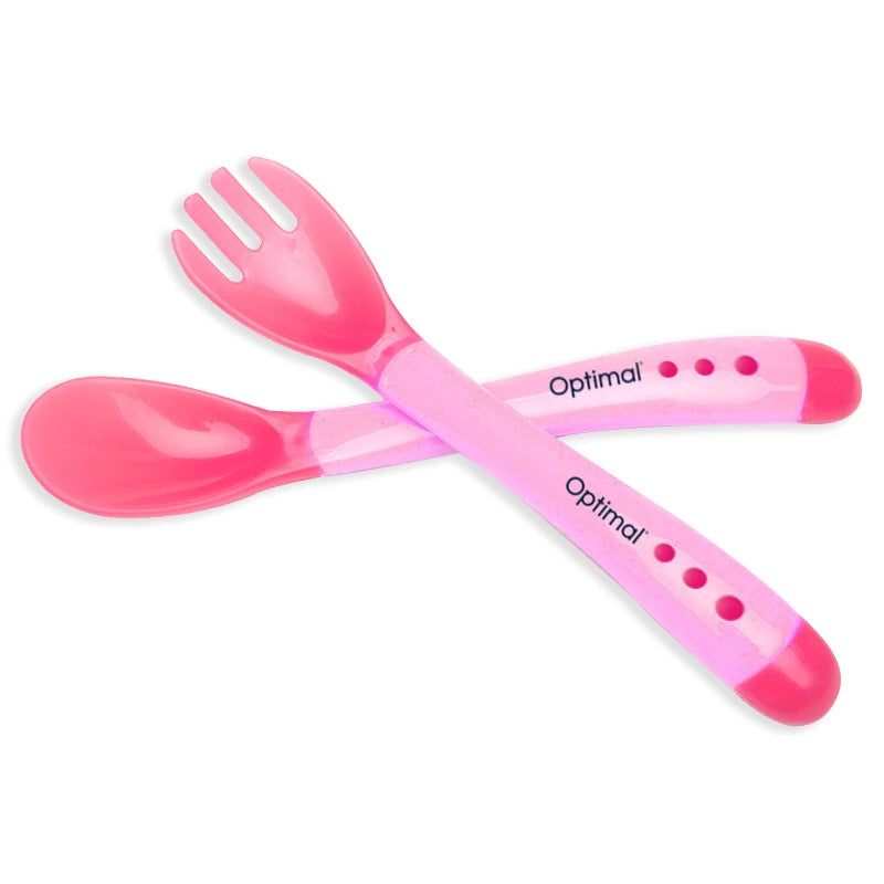 Optimal Soft Grip Spoon & Fork – Assorted Colors for Kids Optimal Soft Grip Spoon & Fork – Assorted Colors for Kids