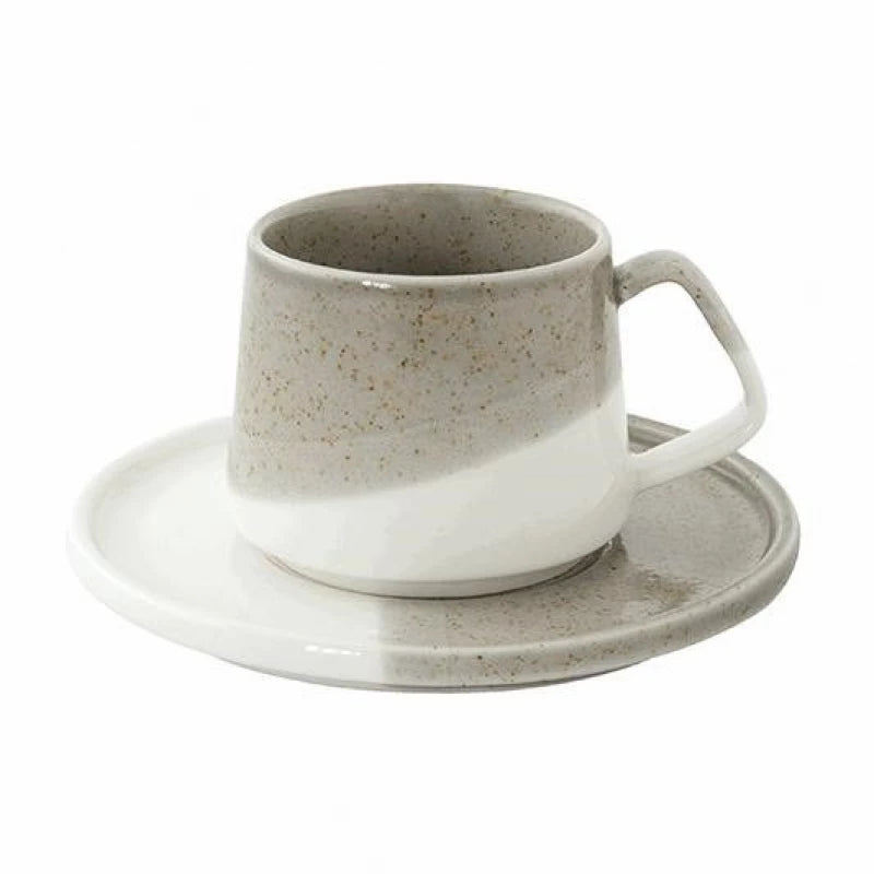 Easy Life Double Coffee Cup & Saucer 130ml – Beige/Gray