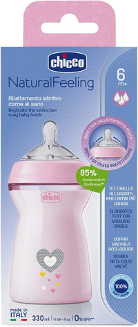 Chicco Natural Feeling Bottle 330ml Fast Flow 6M+ - Pink