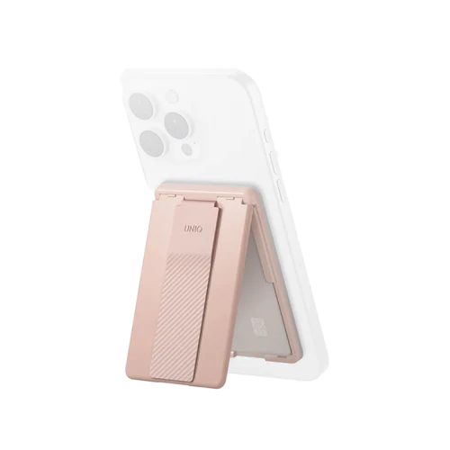 UNIQ Heldro ID Magnetic Card Holder with Grip-Band and Stand Blush