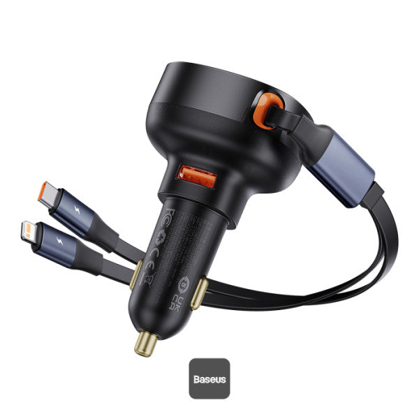 Baseus Enjoyment Pro Car Charger U+Retractable C & iP Cable 60W Cluster Baseus Enjoyment Pro Car Charger U+Retractable C & iP Cable 60W Cluster